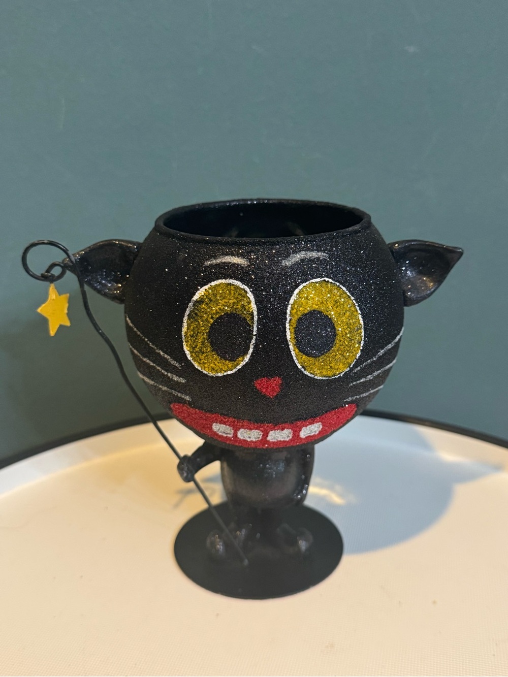 Dept 56 Glitterville Black Cat with Yellow Eyes and Red Mouth